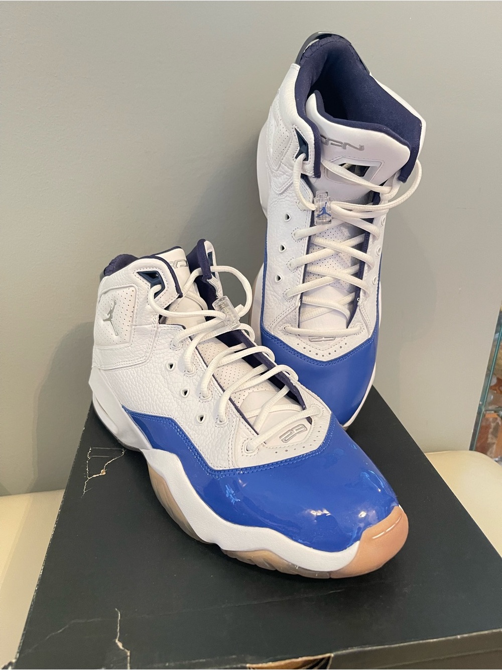 Air Jordan B’Loyal High-Top Sneakers - White & Royal Blue Size 12 see descriptio